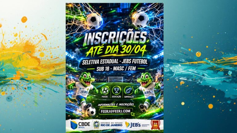 É HORA DE REPRESENTAR!

As inscrições estão abertas para a Seletiva Estadual JEBs Futebol Sub-18 🏆

💥 Masculino e Feminino
📍 Rumo aos Jogos Escolares Brasileiros
📅 Inscrições até 30/04

Chegou o momento de mostrar talento, garra e vestir sua camisa com orgulho.
Aqui não é só futebol… é paixão, dedicação e superação em cada lance!

🚀 Quem quer ir longe começa agora.

📩 Informações e inscrições:
feerj@feerj.com

#JEBs #Futebol #SeletivaEstadual