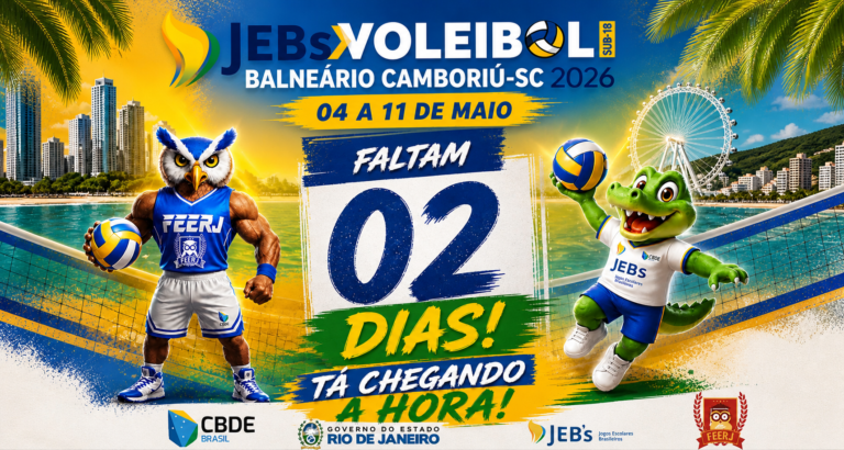 🏐 JEBS VOLEIBOL 2026 Balneário Camboriú – SC De 04 a 11 de Maio, os melhores talentos do voleibol escolar do Brasil entram em quadra para viver uma experiência única de competição, união e superação. 🔥 Faltam poucos dias para esse grande evento! Venha torcer, vibrar e fazer parte desse espetáculo do esporte. 💙 Esporte • União • Respeito • Superação • Futuro