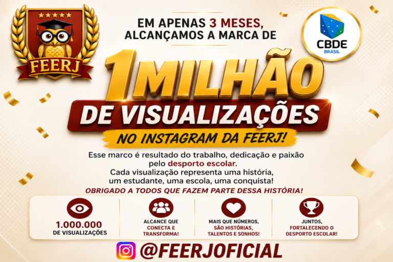 Em apenas 3 meses, o Instagram da FEERJ alcançou a incrível marca de 1 MILHÃO DE VISUALIZAÇÕES!
Esse resultado é fruto do trabalho diário de uma equipe comprometida em divulgar, valorizar e fortalecer o desporto escolar em todo o Estado do Rio de Janeiro.
Cada visualização representa uma história, um estudante, uma escola, um professor e uma comunidade que acredita no poder transformador do esporte.
Nosso agradecimento a todos que acompanham, compartilham, curtem e fazem parte dessa trajetória. Esse milhão de visualizações é uma conquista coletiva!
Seguimos firmes, levando informação, oportunidades e visibilidade ao esporte escolar, aproximando cada vez mais estudantes, escolas e apaixonados pelo esporte.
Obrigado por fazer parte dessa história! Vamos juntos rumo aos próximos milhões! 💙🏆
📲 @feerjoficial